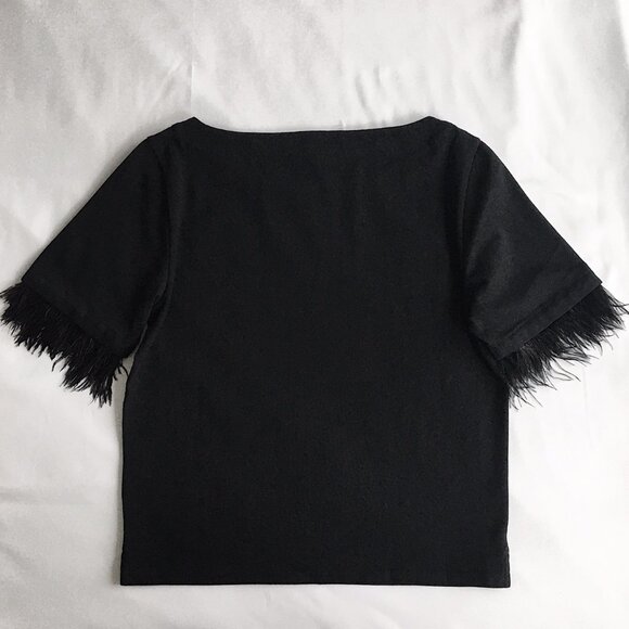 J.Crew Mariner jersey cropped boatneck T-shirt with feathers - Picture 2 of 9